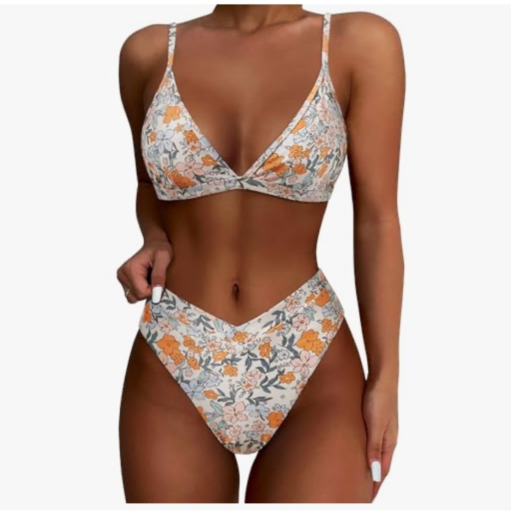 SUUKSESS Women Triangle High Cut Bikini Sets Sexy High Waisted 2 Piece Swimsuit